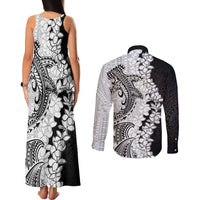 Polynesian Plumeria Lei Couples Matching Tank Maxi Dress and Long Sleeve Button Shirt with Hammerhead Shark LT7 - Polynesian Pride