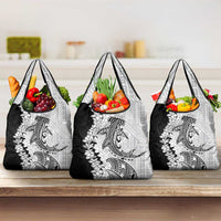 Polynesian Plumeria Lei Grocery Bag with Hammerhead Shark