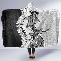 Polynesian Plumeria Lei Hooded Blanket with Hammerhead Shark LT7 One Size Black - Polynesian Pride