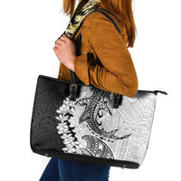 Polynesian Plumeria Lei Leather Tote Bag with Hammerhead Shark LT7 Black - Polynesian Pride