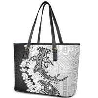 Polynesian Plumeria Lei Leather Tote Bag with Hammerhead Shark LT7 - Polynesian Pride