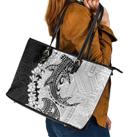 Polynesian Plumeria Lei Leather Tote Bag with Hammerhead Shark LT7 - Polynesian Pride
