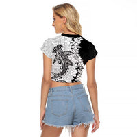 Polynesian Plumeria Lei Raglan Cropped T Shirt with Hammerhead Shark LT7 - Polynesian Pride