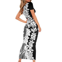 Polynesian Plumeria Lei Short Sleeve Bodycon Dress with Hammerhead Shark