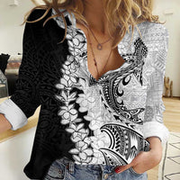 Polynesian Plumeria Lei Women Casual Shirt with Hammerhead Shark