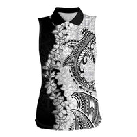 Polynesian Plumeria Lei Women Sleeveless Polo Shirt with Hammerhead Shark LT7 Female Black - Polynesian Pride