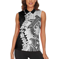 Polynesian Plumeria Lei Women Sleeveless Polo Shirt with Hammerhead Shark LT7 - Polynesian Pride