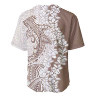 Polynesian Beige Plumeria Lei Baseball Jersey with Hammerhead Shark