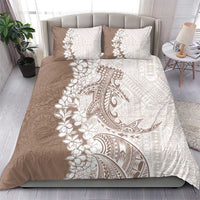 Polynesian Beige Plumeria Lei Bedding Set with Hammerhead Shark