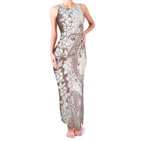 Polynesian Beige Plumeria Lei Family Matching Tank Maxi Dress and Hawaiian Shirt with Hammerhead Shark