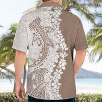 Polynesian Beige Plumeria Lei Hawaiian Shirt with Hammerhead Shark LT7 - Polynesian Pride