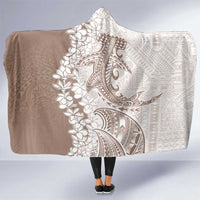Polynesian Beige Plumeria Lei Hooded Blanket with Hammerhead Shark LT7 One Size Beige - Polynesian Pride