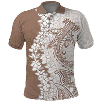 Polynesian Beige Plumeria Lei Polo Shirt with Hammerhead Shark