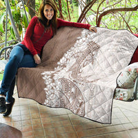 Polynesian Beige Plumeria Lei Quilt with Hammerhead Shark