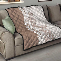 Polynesian Beige Plumeria Lei Quilt with Hammerhead Shark