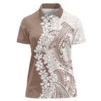 Polynesian Beige Plumeria Lei Women Polo Shirt with Hammerhead Shark