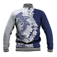 Polynesian Navy Blue Plumeria Lei Baseball Jacket with Hammerhead Shark LT7 - Polynesian Pride