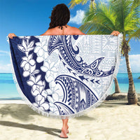 Polynesian Navy Blue Plumeria Lei Beach Blanket with Hammerhead Shark LT7 - Polynesian Pride