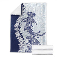 Polynesian Navy Blue Plumeria Lei Blanket with Hammerhead Shark LT7 - Polynesian Pride
