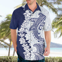 Polynesian Navy Blue Plumeria Lei Hawaiian Shirt with Hammerhead Shark LT7 - Polynesian Pride