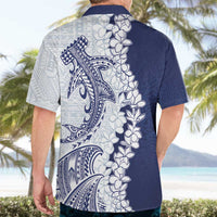 Polynesian Navy Blue Plumeria Lei Hawaiian Shirt with Hammerhead Shark LT7 - Polynesian Pride