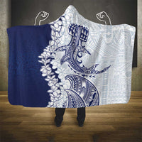 Polynesian Navy Blue Plumeria Lei Hooded Blanket with Hammerhead Shark LT7 - Polynesian Pride