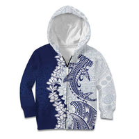 Polynesian Navy Blue Plumeria Lei Kid Hoodie with Hammerhead Shark