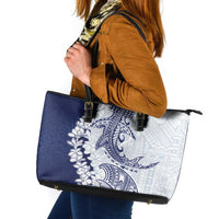 Polynesian Navy Blue Plumeria Lei Leather Tote Bag with Hammerhead Shark LT7 Navy Blue - Polynesian Pride