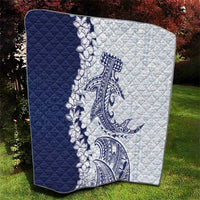 Polynesian Navy Blue Plumeria Lei Quilt with Hammerhead Shark