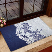 Polynesian Navy Blue Plumeria Lei Rubber Doormat with Hammerhead Shark LT7 - Polynesian Pride
