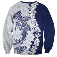 Polynesian Navy Blue Plumeria Lei Sweatshirt with Hammerhead Shark LT7 - Polynesian Pride