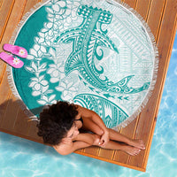 Polynesian Teal Plumeria Lei Beach Blanket with Hammerhead Shark LT7 - Polynesian Pride