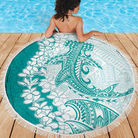 Polynesian Teal Plumeria Lei Beach Blanket with Hammerhead Shark LT7 - Polynesian Pride