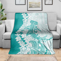 Polynesian Teal Plumeria Lei Blanket with Hammerhead Shark LT7 - Polynesian Pride