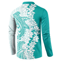 Polynesian Teal Plumeria Lei Button Sweatshirt with Hammerhead Shark LT7 - Polynesian Pride