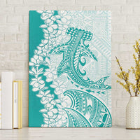 Polynesian Teal Plumeria Lei Canvas Wall Art with Hammerhead Shark LT7 Without Frame Teal - Polynesian Pride
