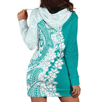 Polynesian Teal Plumeria Lei Hoodie Dress with Hammerhead Shark LT7 - Polynesian Pride