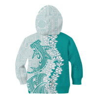 Polynesian Teal Plumeria Lei Kid Hoodie with Hammerhead Shark