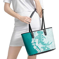 Polynesian Teal Plumeria Lei Leather Tote Bag with Hammerhead Shark LT7 - Polynesian Pride