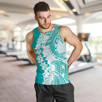 Polynesian Teal Plumeria Lei Men Tank Top with Hammerhead Shark LT7 Teal - Polynesian Pride