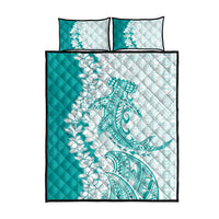 Polynesian Teal Plumeria Lei Quilt Bed Set with Hammerhead Shark LT7 - Polynesian Pride