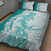 Polynesian Teal Plumeria Lei Quilt Bed Set with Hammerhead Shark LT7 - Polynesian Pride