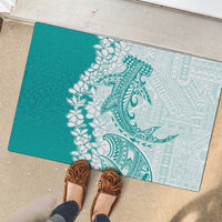 Polynesian Teal Plumeria Lei Rubber Doormat with Hammerhead Shark LT7 - Polynesian Pride