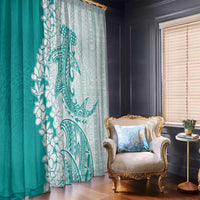 Polynesian Teal Plumeria Lei Window Curtain with Hammerhead Shark LT7 - Polynesian Pride