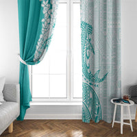 Polynesian Teal Plumeria Lei Window Curtain with Hammerhead Shark LT7 - Polynesian Pride