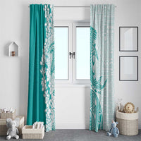 Polynesian Teal Plumeria Lei Window Curtain with Hammerhead Shark LT7 - Polynesian Pride