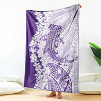 Polynesian Purple Plumeria Lei Blanket with Hammerhead Shark LT7 - Polynesian Pride