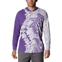 Polynesian Purple Plumeria Lei Button Sweatshirt with Hammerhead Shark LT7 - Polynesian Pride
