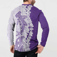 Polynesian Purple Plumeria Lei Button Sweatshirt with Hammerhead Shark LT7 - Polynesian Pride