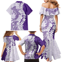 Polynesian Purple Plumeria Lei Family Matching Mermaid Dress and Hawaiian Shirt with Hammerhead Shark
